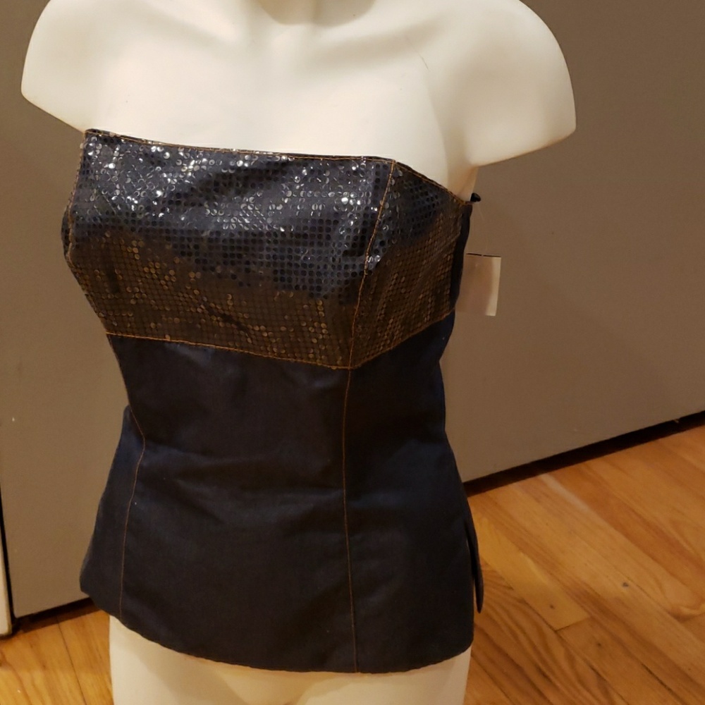 ABS Allen Schwartz Black Sequin Strapless Camisole
